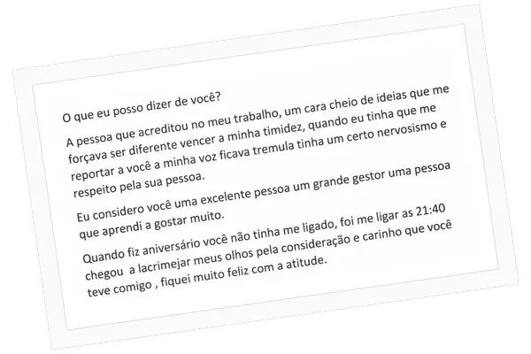 Trecho de carta recebida, com identidade preservada