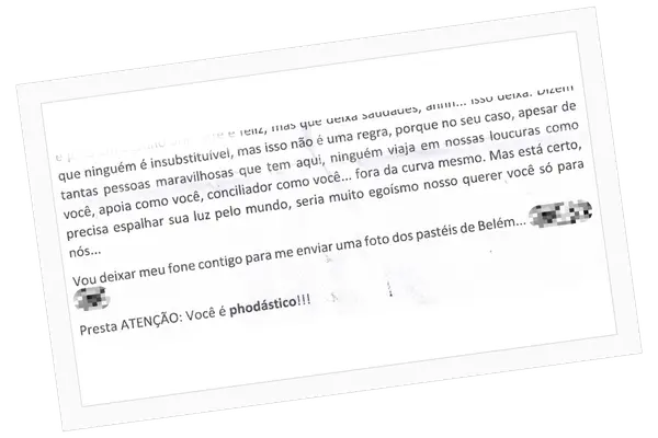 Trecho de carta recebida, com identidade preservada